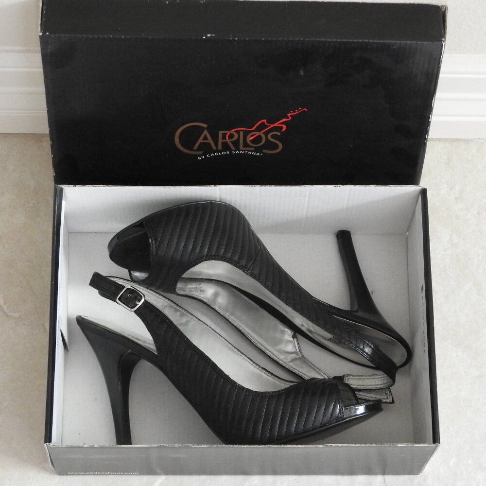 Carlos Santana Black Stilletto Peep Toe Pumps, Size 9